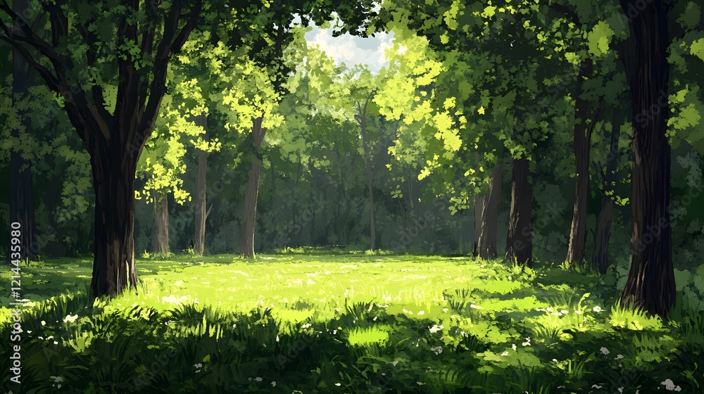 Sunlit Forest Glade Green Trees Summer Meadow Sunlit Forest Glade Green Trees Summer Meadow