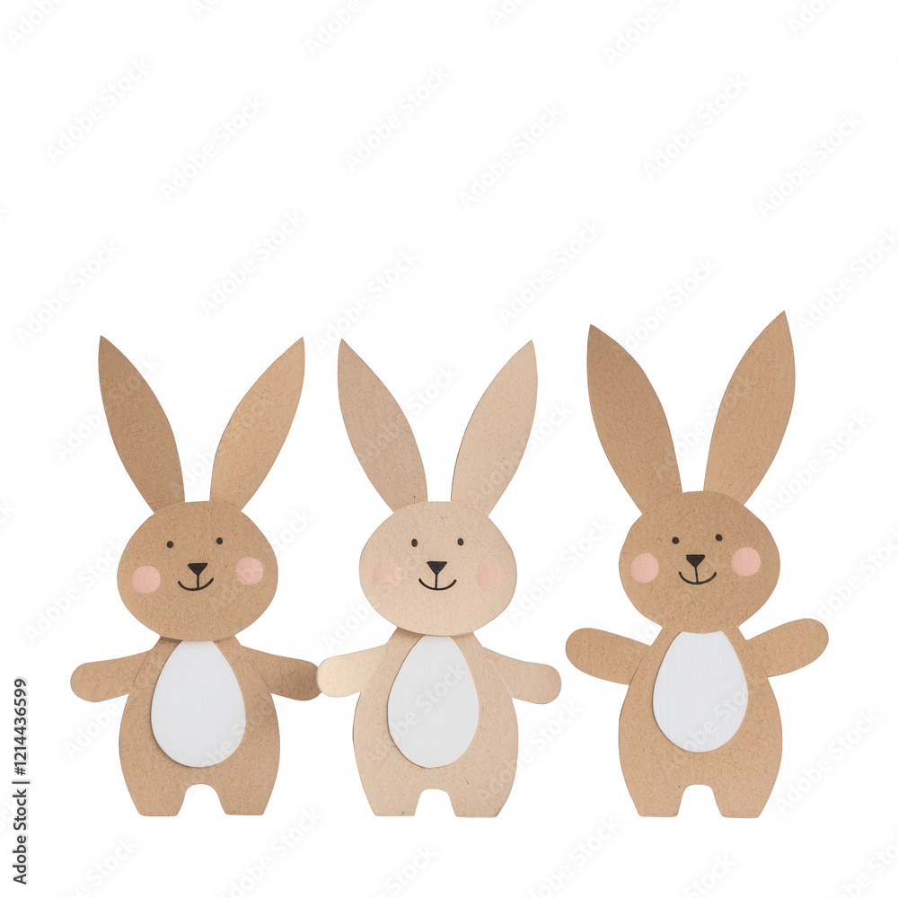Three cute paper bunnies in playful poses, perfect for seasonal decorations and crafts., isolated on a transparent background. Three cute paper bunnies in playful poses, perfect for seasonal decorations and crafts., isolated on a transparent background.