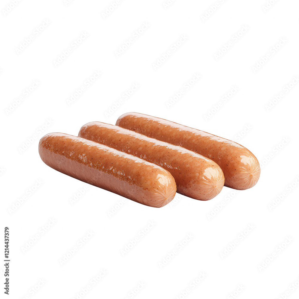 Three uncooked hot dog sausages placed side by side, ready for grilling., isolated on a transparent background. Three uncooked hot dog sausages placed side by side, ready for grilling., isolated on a transparent background.