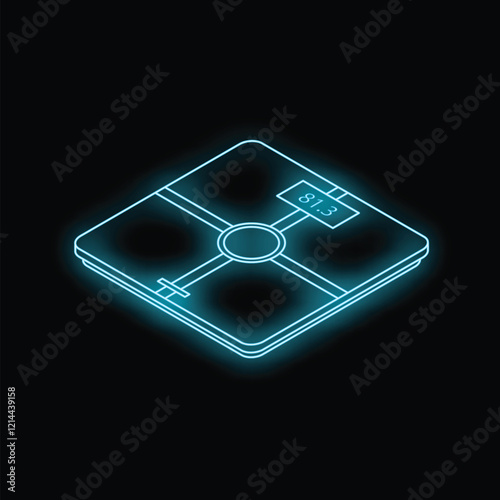 Neon blue bathroom scale showing weight measurement, representing health, fitness, and weight management