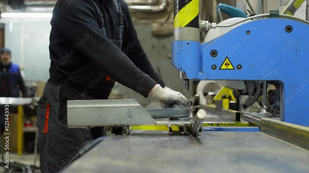 Engineer Securing Steel Frames on Press Equipment in a Manufacturing Workshop. High quality 4k footage Engineer Securing Steel Frames on Press Equipment in a Manufacturing Workshop. High quality 4k footage