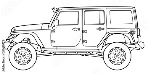 Classic luxury suv car. Crossover car front view shot. Outline doodle vector illustration. Design for print, coloring book.