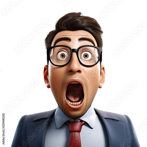 Closeup portrait of a man is afraid screams looking and stressed out and Isolated on white background. 3d cartoon style illustration or toy
