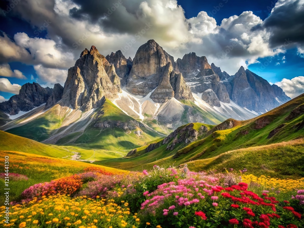 Fototapeta premium Majestic Gran Sasso National Park: Panoramic View of Pizzo Cefalone and Pizzo Intermesoli Peaks