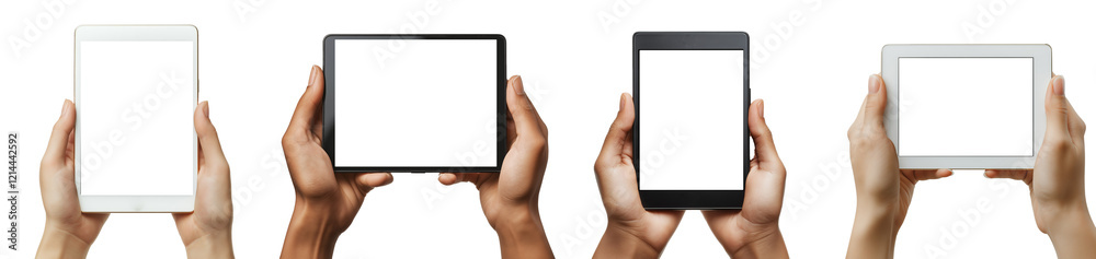 holding tablet computerin hand on white background holding tablet computerin hand on white background