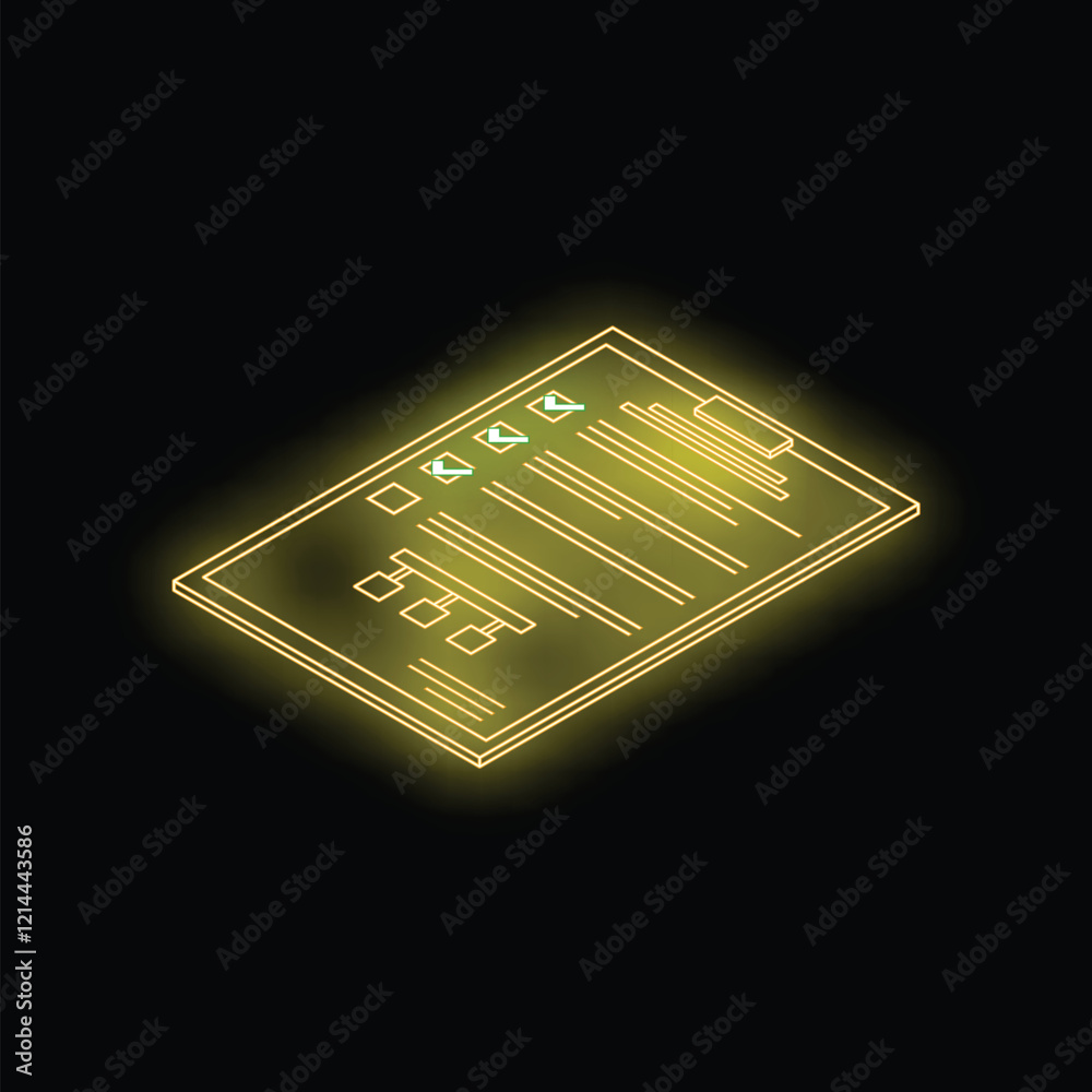 Neon clipboard showing completed checklist, symbolizing task completion and efficient workflow Neon clipboard showing completed checklist, symbolizing task completion and efficient workflow