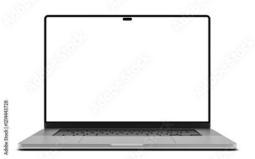 Laptop with an empty blank screen, displayed in front view. Perfect for showcasing designs, interfaces, or as a product mockup.