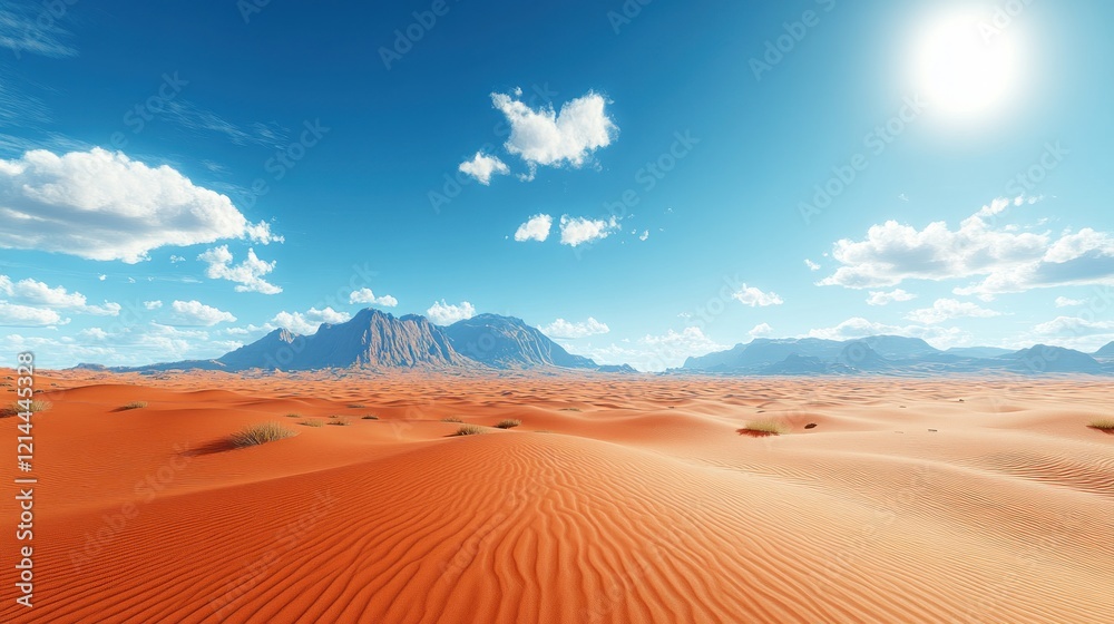 Sunny desert landscape, mountains, dunes, travel brochure Sunny desert landscape, mountains, dunes, travel brochure