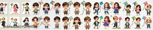 vector set of small children holding kites