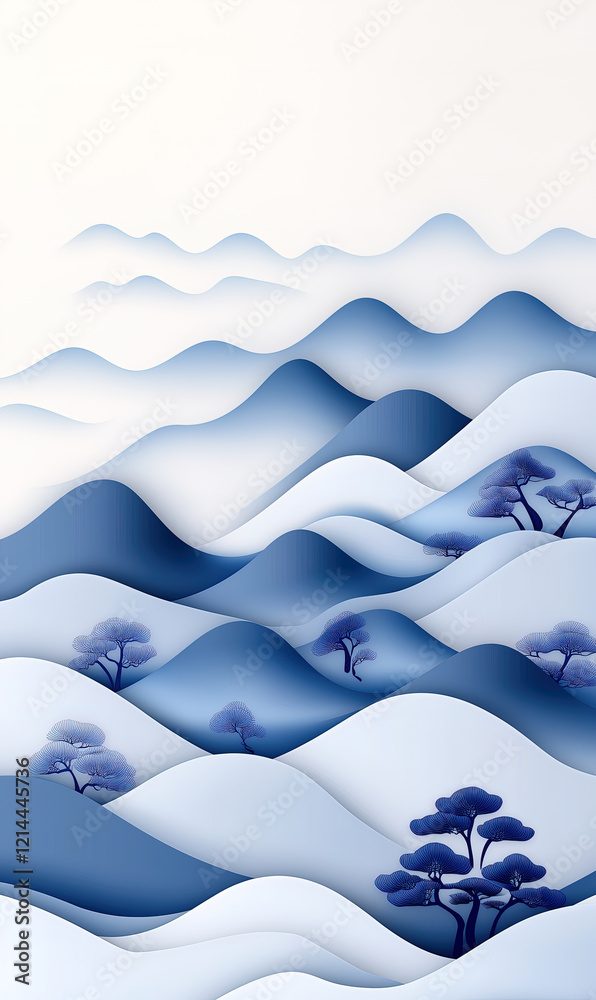 Fototapeta premium minimalist illustration of abstract mountains in winter