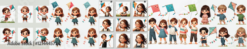 vector set of small children holding kites