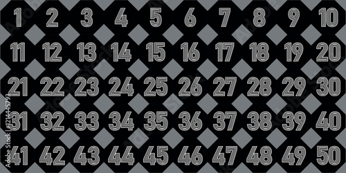 Numbers, 1 to 50 black and white custom octagonal education premium icons