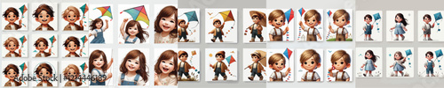 vector set of small children holding kites