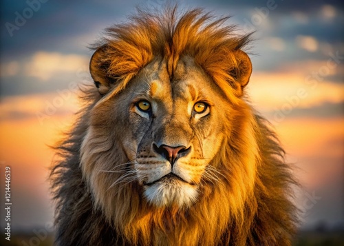 Majestic Male Lion Portrait, Powerful King of the Jungle Close Up