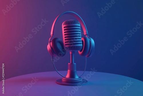 3D rendering of a microphone with headphones