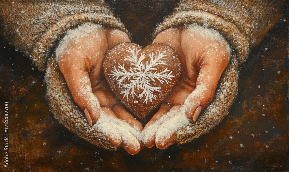 Fototapeta premium Cozy Winter Love - Snowflake Heart in Mittened Hands