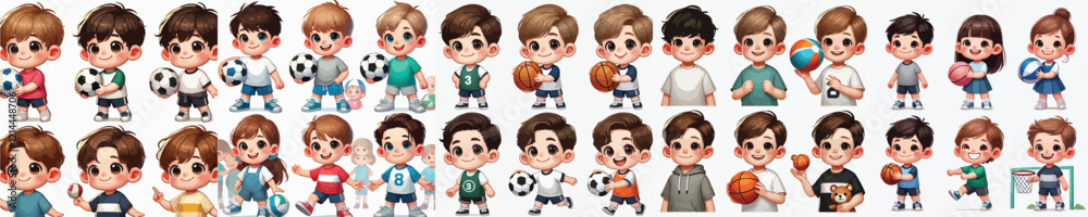 vector set of small children holding a ball vector set of small children holding a ball