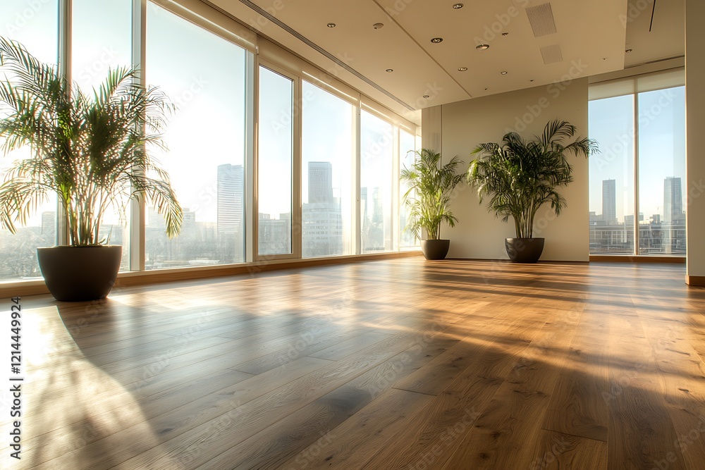Fototapeta premium Modern Living Room with Large Windows Overlooking Nature