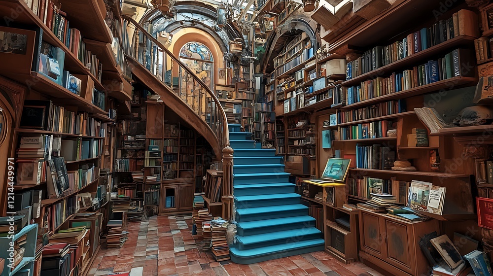 Obraz premium Enchanted Library: A Whimsical Staircase to Literary Worlds