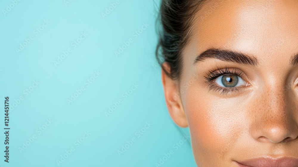 Fototapeta premium Captivating close up of woman face with striking green eyes and smooth skin