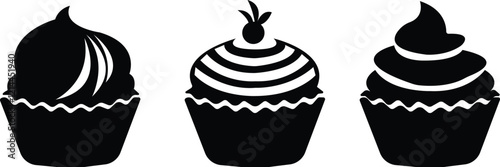 cup cake icon set.Sweet cake icon based logo design editable vector file. cup cake, slice cake, pasty, birthday cake.cake icon Design in thin line vector style. Simple Vector Illustration Logo.