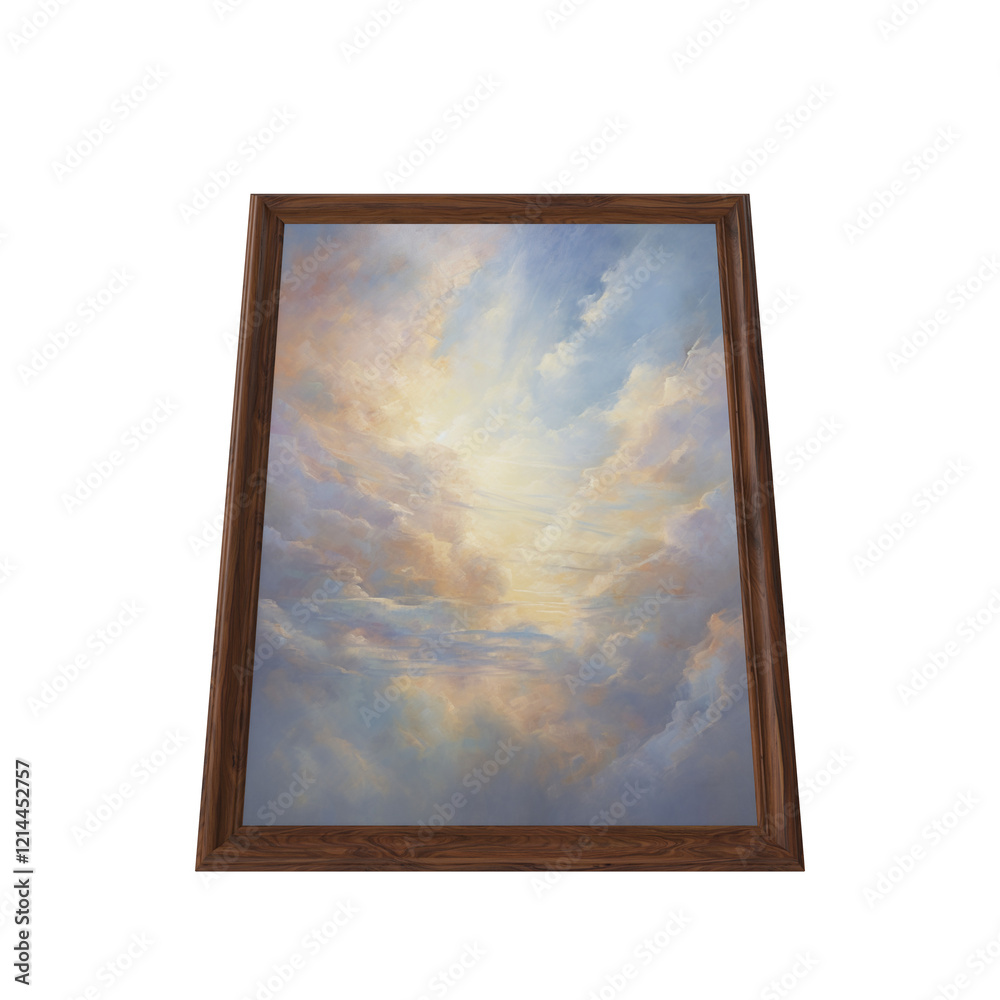 oil painting, 3d render of a picture oil painting in wooden frame, painting of a sky oil painting, 3d render of a picture oil painting in wooden frame, painting of a sky