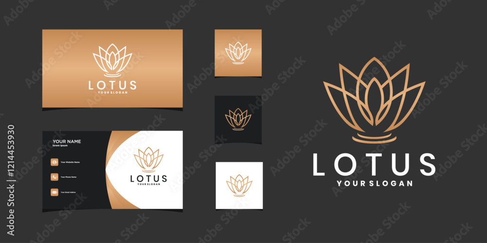 Naklejka premium Elegant golden lotus logo and business card design