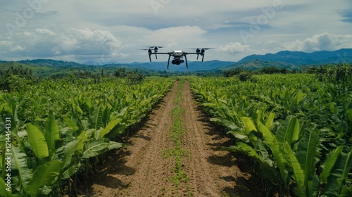A drone flying over a lush field, capturing data for precision farming