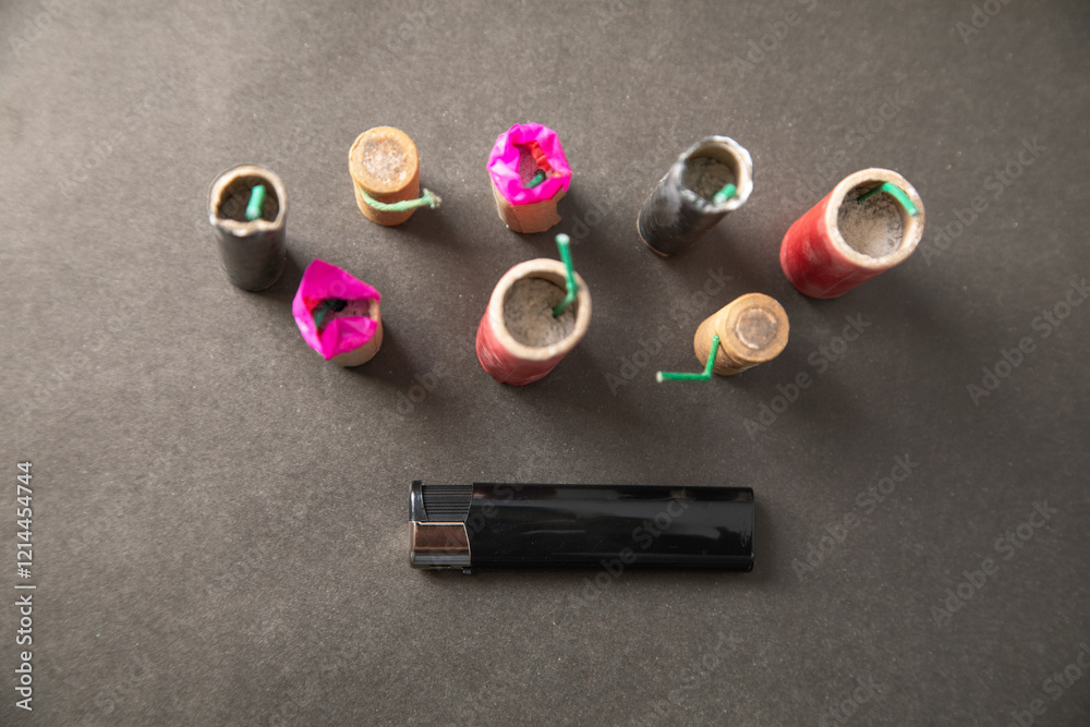 Naklejka premium Firecrackers on the black background.