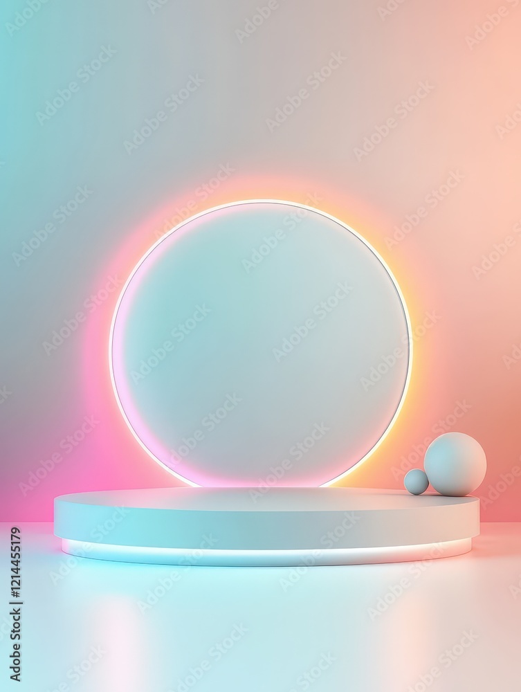 Pastel Neon Circle Background with Product Display Podium Pastel Neon Circle Background with Product Display Podium
