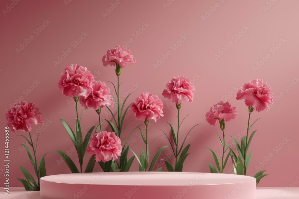 Delicate Pink Carnations on Pink Background with Elegant Display Delicate Pink Carnations on Pink Background with Elegant Display