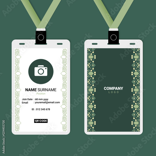 ID Card Design with Green Pastel Islamic Vertical Ornament