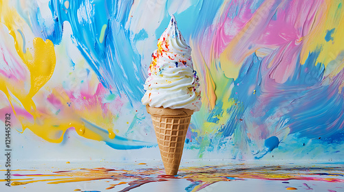 Abstract paint-splatter ice cream cone artistic flair