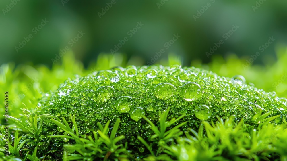 Dewdrops on moss, forest floor, nature background, environmental image Dewdrops on moss, forest floor, nature background, environmental image