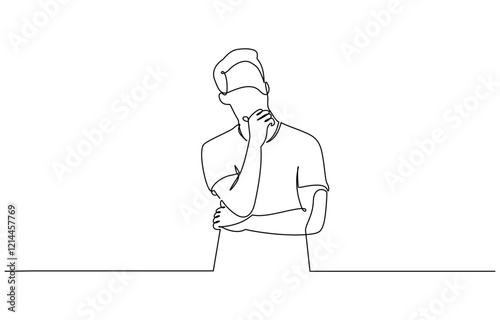 Continuous line drawings of a young Businessman thinking idea, Continuous line drawing businessman thinks, decides, idea, business icon vector illustration concept.