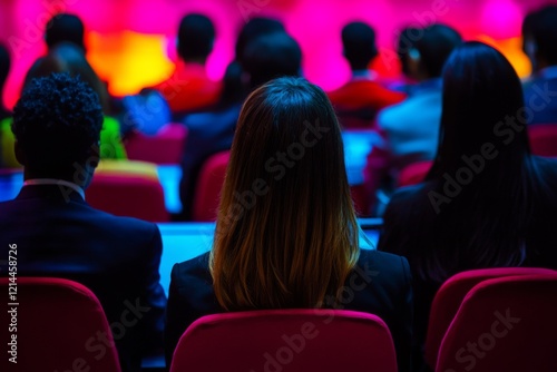 Wallpaper Mural A captivating scene showcasing engaged participants at an event. The focus on their backs adds mystery. Colors create an inspiring atmosphere. Generative AI Torontodigital.ca