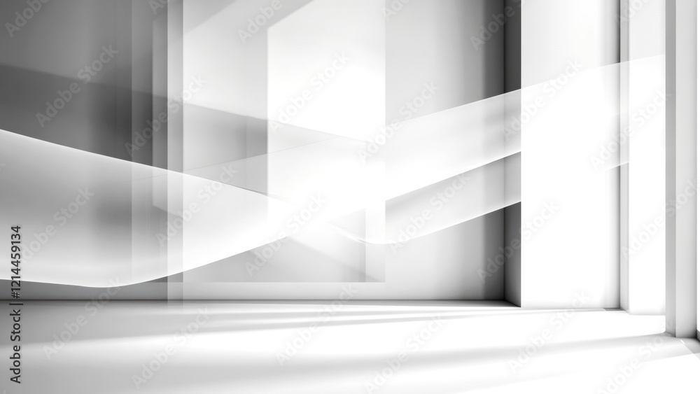 Light beams are crossing an empty room with white abstract architecture Light beams are crossing an empty room with white abstract architecture