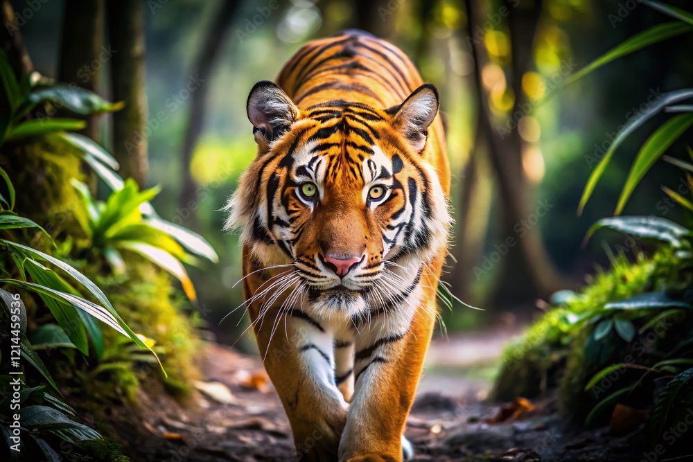 Majestic Tiger in Abstract Jungle: Powerful Wildlife Stock Photo Majestic Tiger in Abstract Jungle: Powerful Wildlife Stock Photo