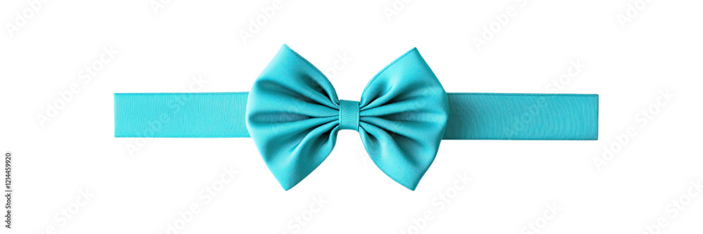 Turquoise bow with ribbon on a pristine white background, vibrant color contrast, elegant design, perfect for gifts or decorations