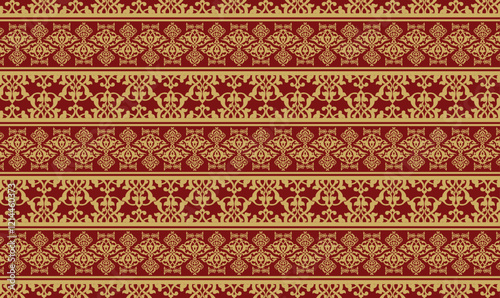 Vibrant Geometric Pattern with Yellow Accents on Maroon Background