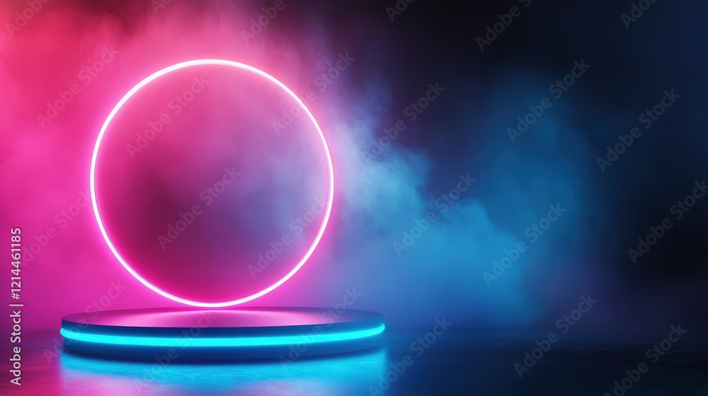 Neon Circle and Platform: Futuristic Pink and Blue Background. Neon Circle and Platform: Futuristic Pink and Blue Background.