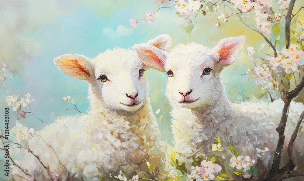curious lambs in spring