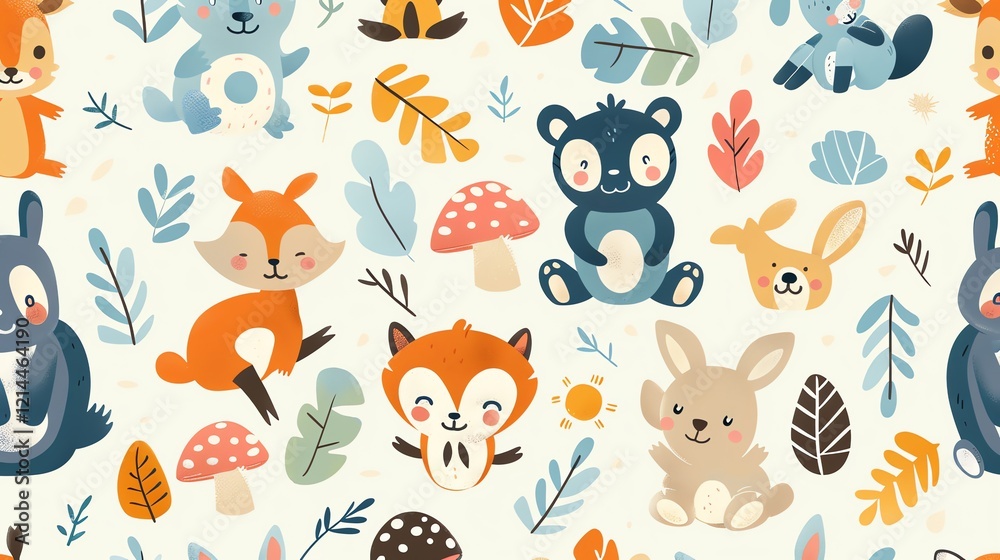 A seamless pattern with cute cartoon animals. A seamless pattern with cute cartoon animals.