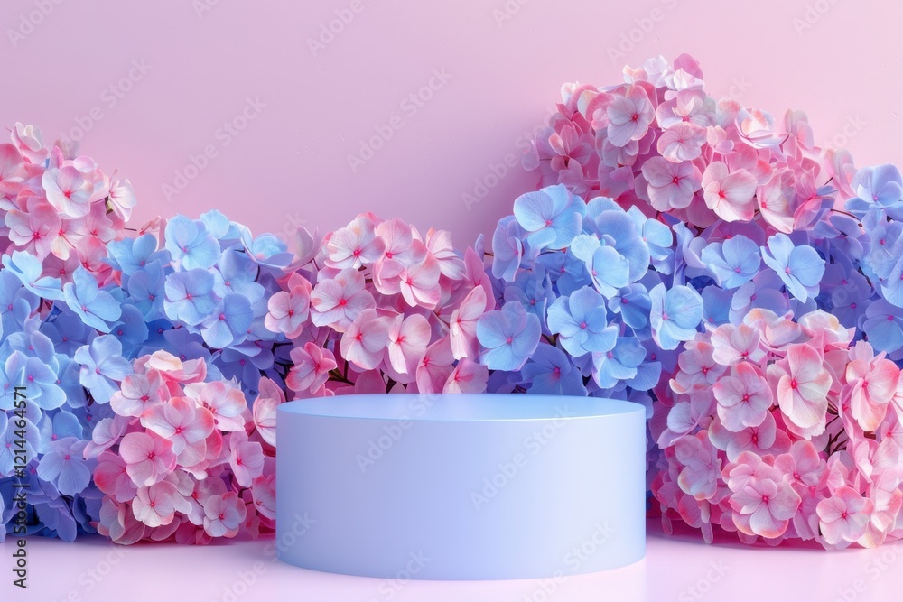Fototapeta premium Soft Pastel Background with Floral Arrangement and Display Stand
