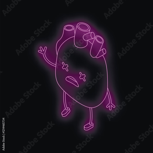 Neon heart showing healthcare issues, with purple neon light on black background