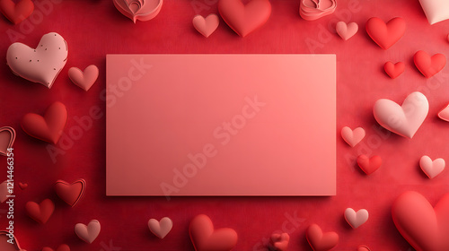 Valentine's Day heart shaped frame with red background and hearts pattern, perfect for romantic celebration cards photo