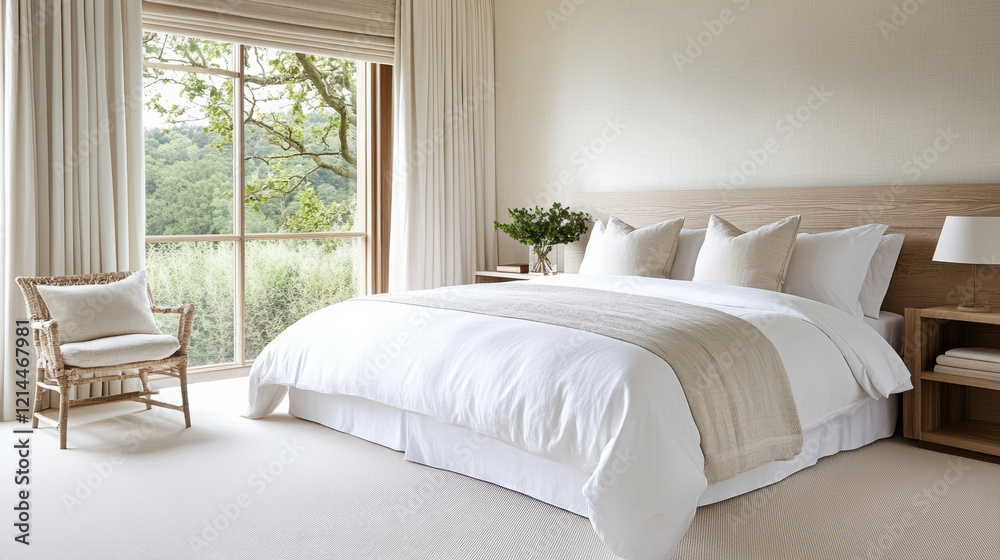 serene bedroom with cozy bed, natural light, and calming view serene bedroom with cozy bed, natural light, and calming view