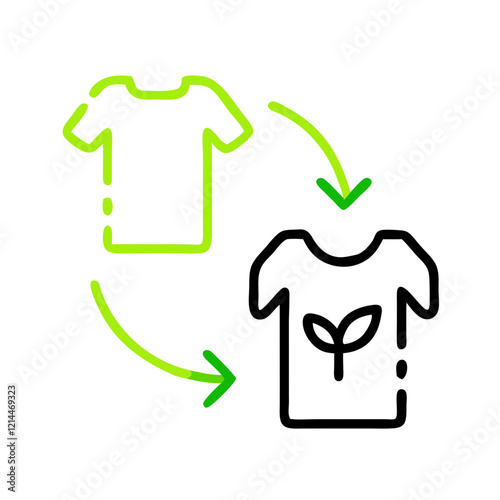 Sustainable clothing icon, ecological concept, green color, on transparent background