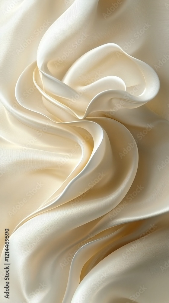Fototapeta premium Cream-colored satin fabric with elegant folds and curves.
