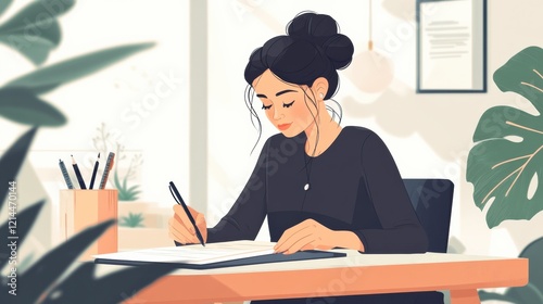 A businesswoman signing an important contract with an air of professionalism